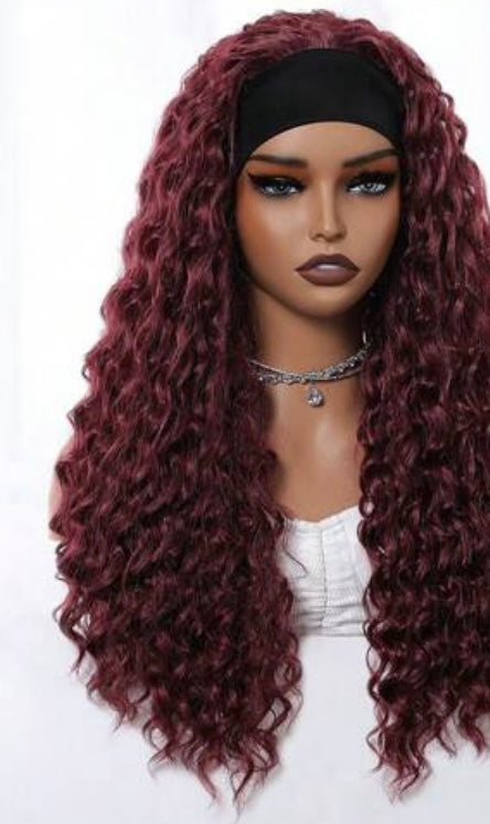 Burgandy Headband Kinky Curly wig