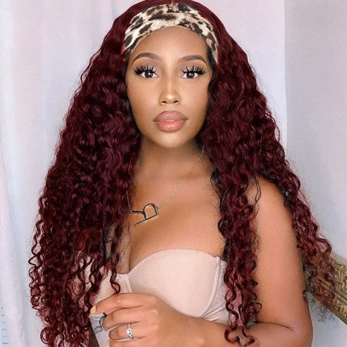 Burgandy Headband Kinky Curly wig